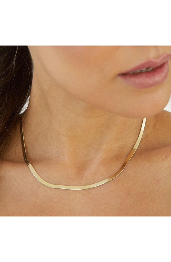 18K Gold Vermeil Sterling Silver Thin Herringbone Necklace商品第2张图片规格展示