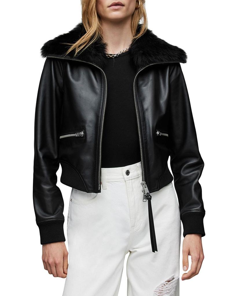 Wisley Shearling Trim Leather Jacket商品第8张图片规格展示