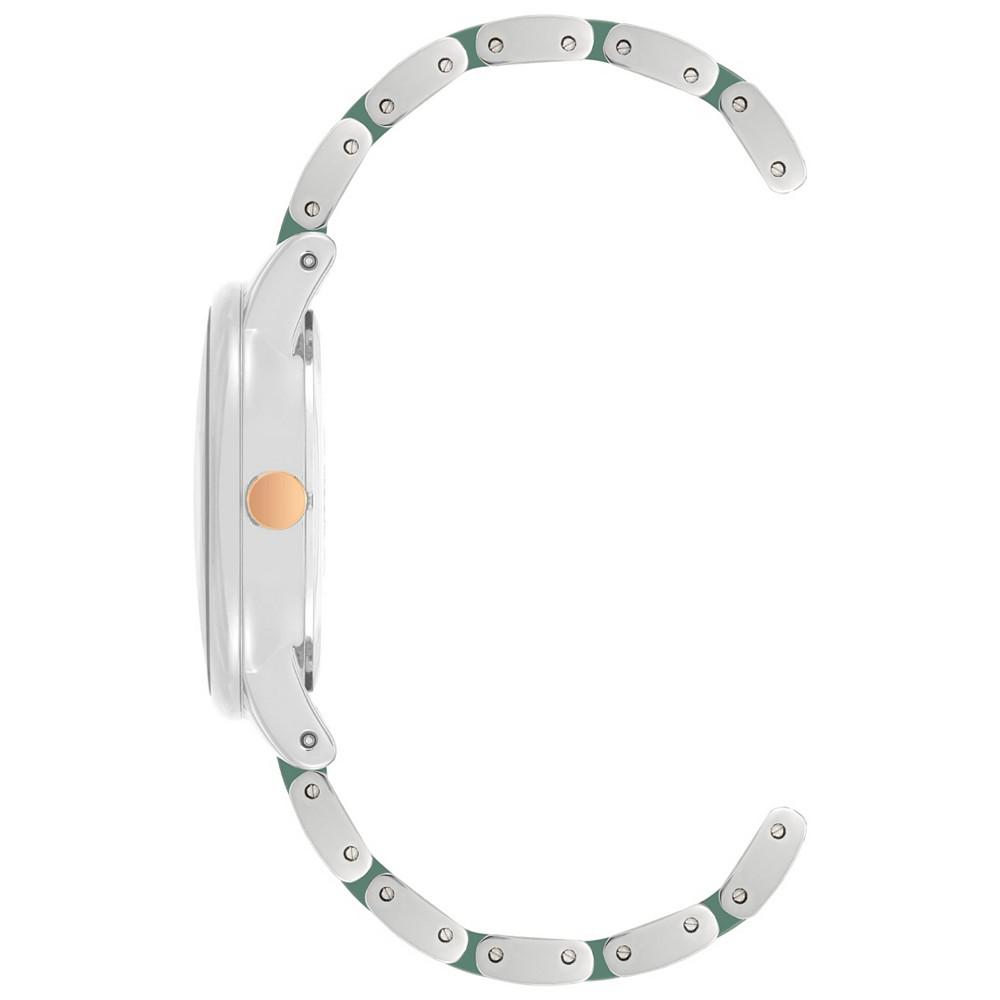 Women's Three-Hand Quartz Silver-Tone Alloy with Green Ceramic Bracelet Watch, 32mm商品第2张图片规格展示