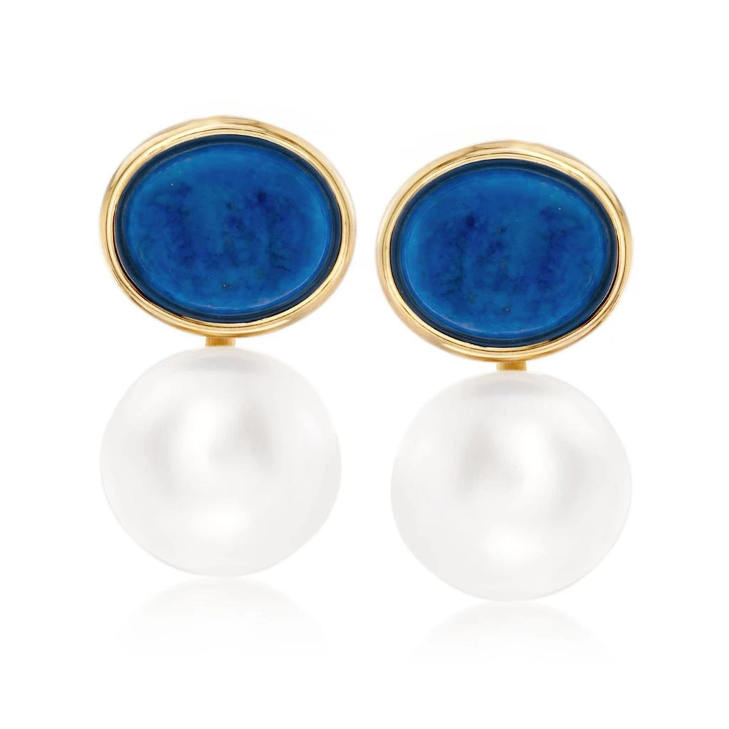 商品Ross-Simons|Ross-Simons 13mm Cultured Pearl and Lapis Drop Earrings in 14kt Yellow Gold,价格¥2673,第1张图片