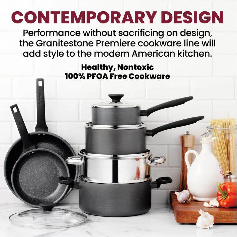 商品GraniteStone|10-Piece Pro Premiere Hard Anodized Set With Oven-Safe Easy Grip Handles,价格¥765,第2张图片详细描述