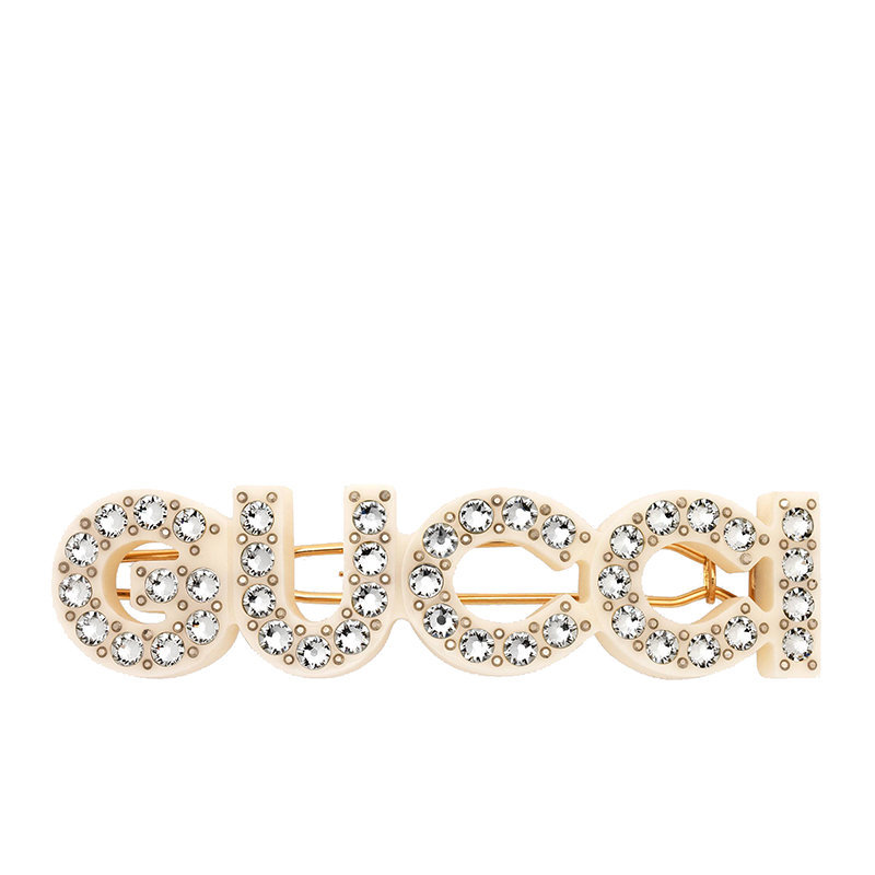 商品Gucci|【预售3-7天】GUCCI/古驰 2021春夏 象牙树脂Gucci徽标水晶发卡‎657510I63258518,价格¥3947,第1张图片