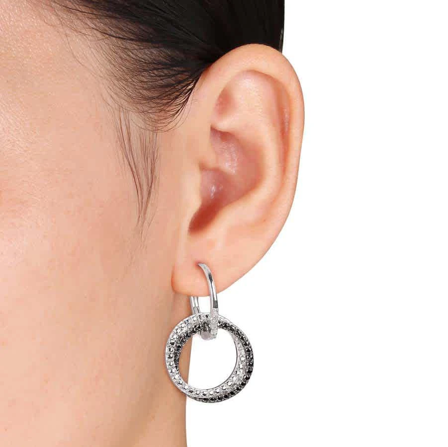 商品Amour|Diamond Double Interlocked Circle Leverback Earrings In Sterling Silver with Black Rhodium,价格¥669,第2张图片详细描述