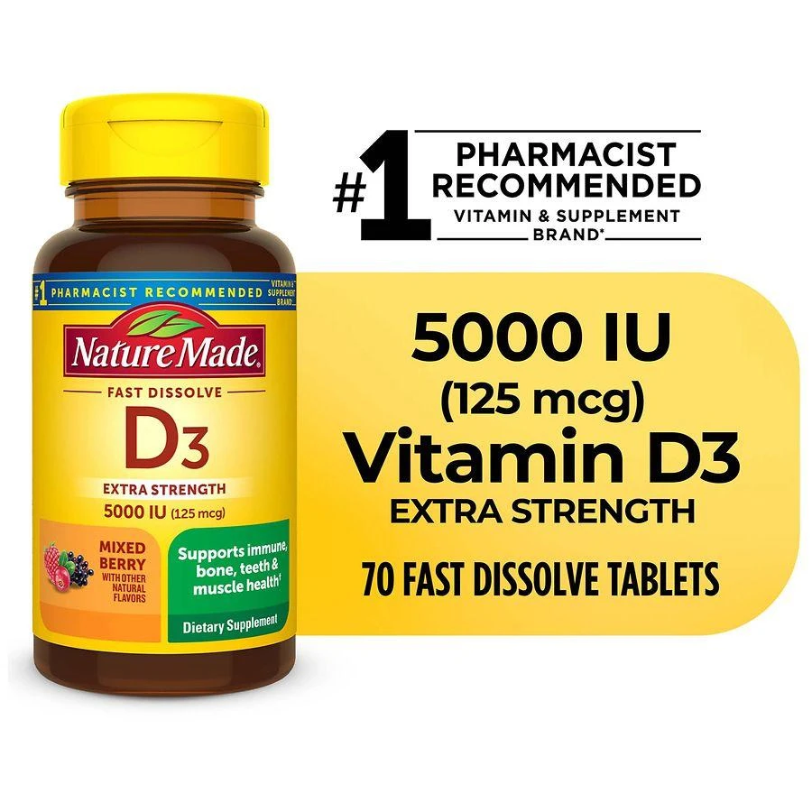 商品Nature Made|Extra Strength Vitamin D3 5000 IU Fast Dissolve Tablets 70,价格¥171,第3张图片详细描述