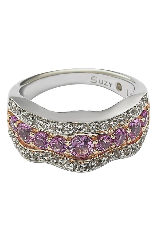 商品Suzy Levian|18K Gold Plated Sterling Silver Pink & Created White Sapphire Diamond Accent Band Ring - 0.02 ctw,价格¥2548,第3张图片详细描述