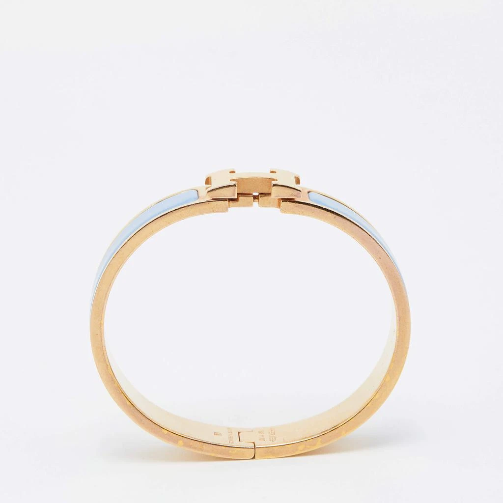 商品[二手商品] Hermes|Hermes Clic H Blue Enamel Gold Plated Narrow Bracelet,价格¥4550,第3张图片详细描述