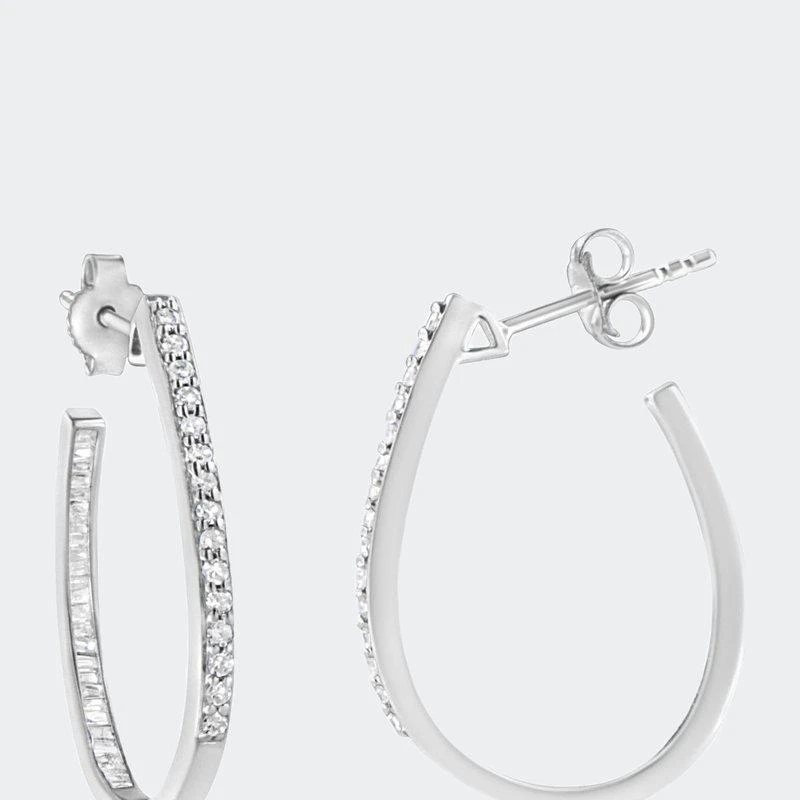 商品Haus of Brilliance|10K White Gold, ½ Cttw Diamond, ½ Cttw Lab-Grown Blue Sapphire Leverback Hoop Earrings,价格¥12216,第2张图片详细描述