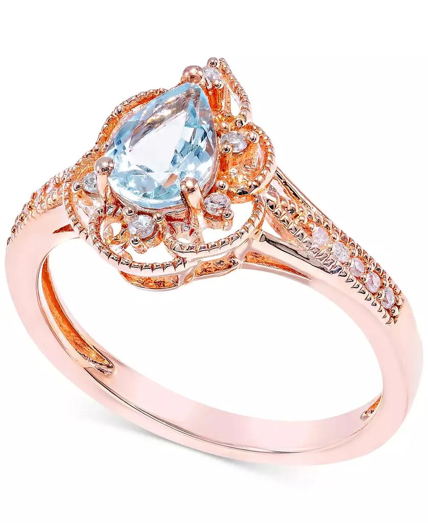 商品Macy's|Aquamarine (1/2 ct. t.w.) & Diamond (1/10 ct. t.w.) Ring in 14k Rose Gold,价格¥6027,第1张图片