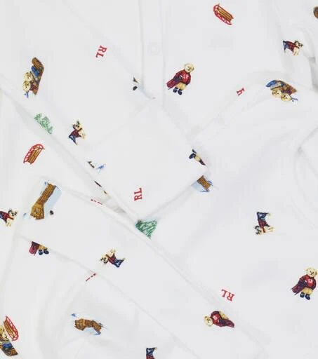 商品Ralph Lauren|Polo Bear刺绣婴儿棉质连身衣、帽子和围兜套装,价格¥603,第3张图片详细描述