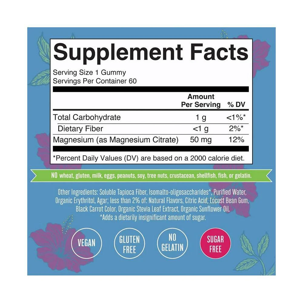 商品MaryRuth Organics|Adult Magnesium Calm Gummies, Hibiscus, 60ct,价格¥224,第3张图片详细描述