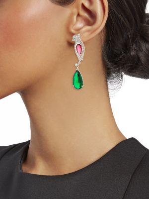 Fly Eagle 18K Goldplated Green & Pink Cubic Zirconia Drop Earrings商品第2张图片规格展示