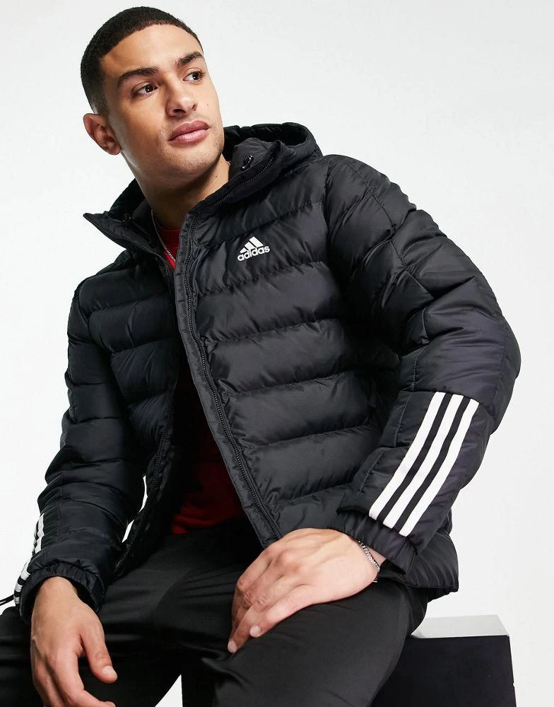 商品Adidas|adidas Outdoor puffer jacket with hood and three stripes in black,价格¥1199,第1张图片