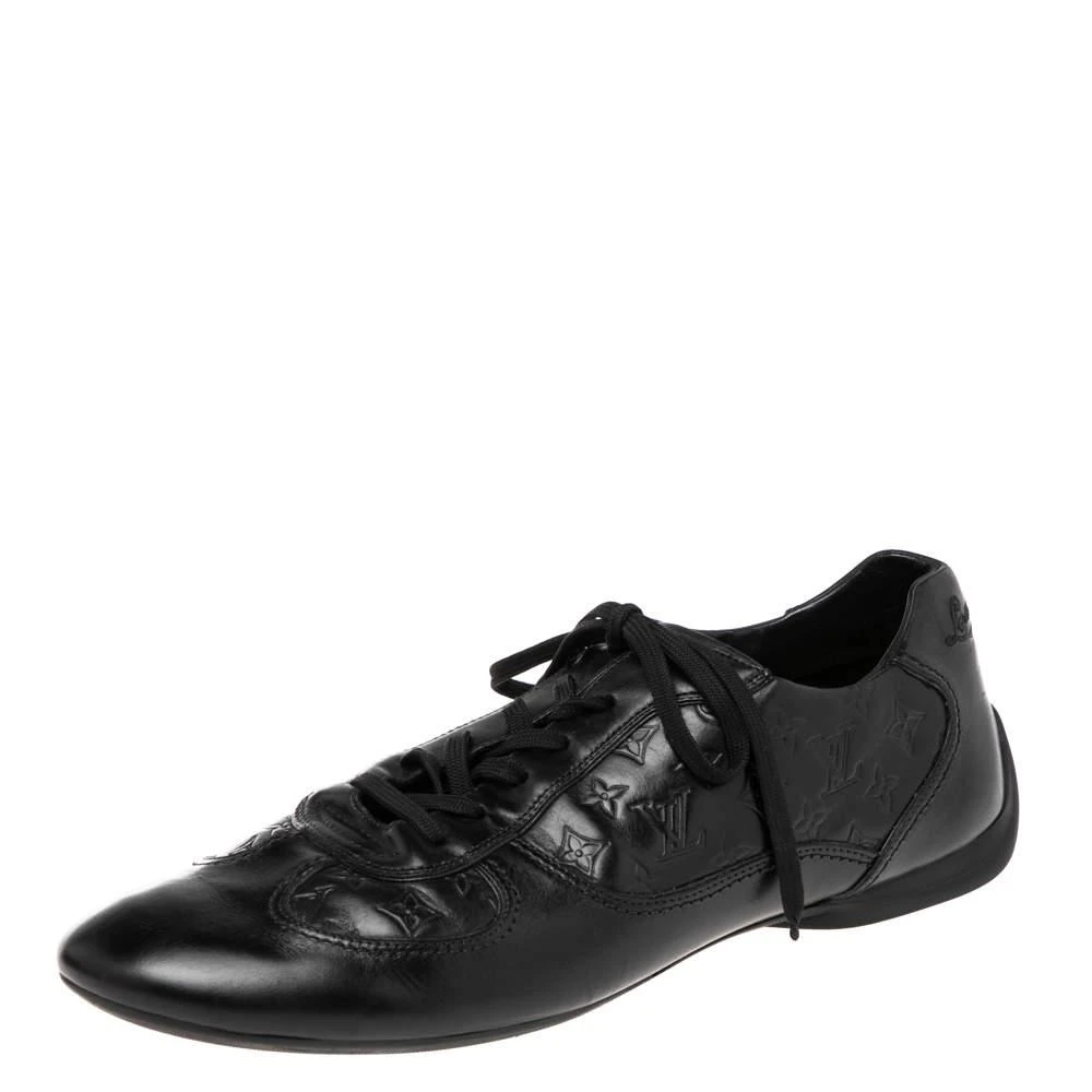 商品[二手商品] Louis Vuitton|Louis Vuitton Black Monogram Embossed Leather Lace Up Sneakers Size 44.5,价格¥2552,第1张图片