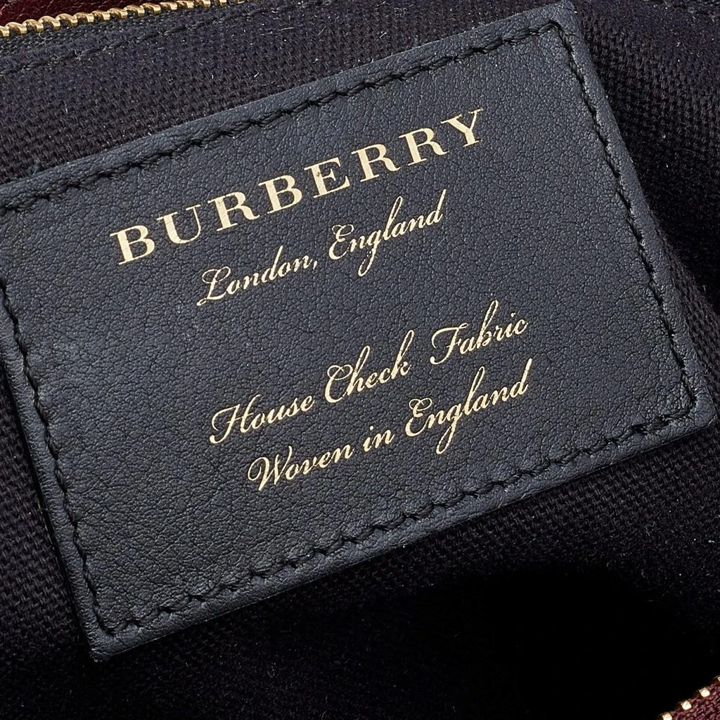 Burberry Burgundy Leather and House Check Fabric Medium Banner Tote 商品