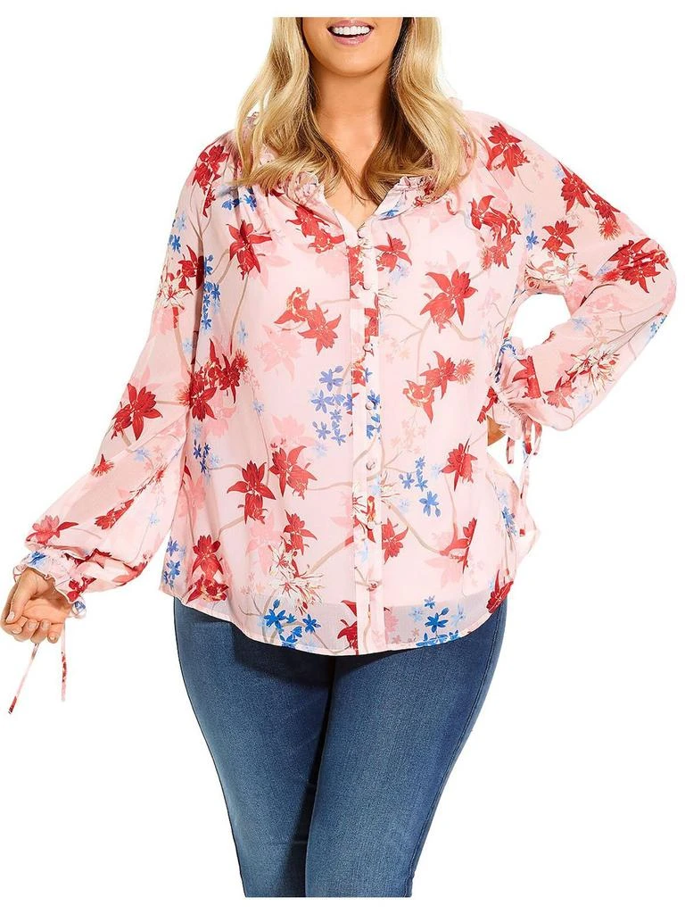 商品Estelle|Plus Spring Bloom Womens Chiffon Flowy Button-Down Top,价格¥269,第1张图片