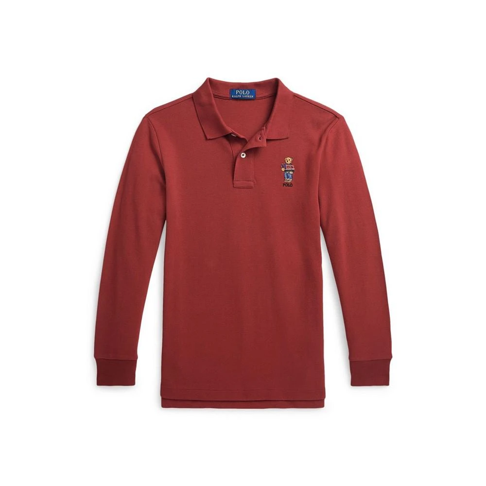 商品Ralph Lauren|Big Boys Polo Bear Mesh Long-Sleeve Polo Shirt,价格¥247,第1张图片