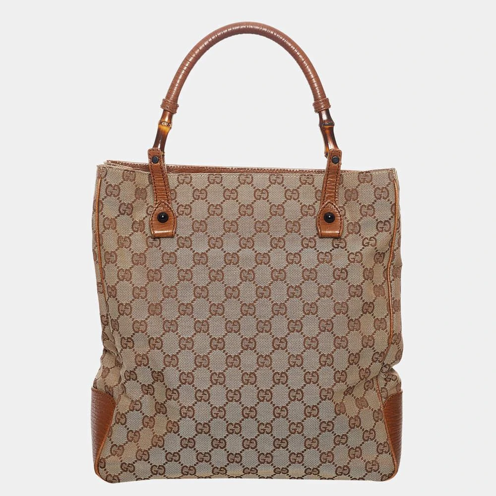 商品[二手商品] Gucci|Gucci Beige/Brown GG Canvas Bamboo Tote Bag,价格¥3418,第1张图片