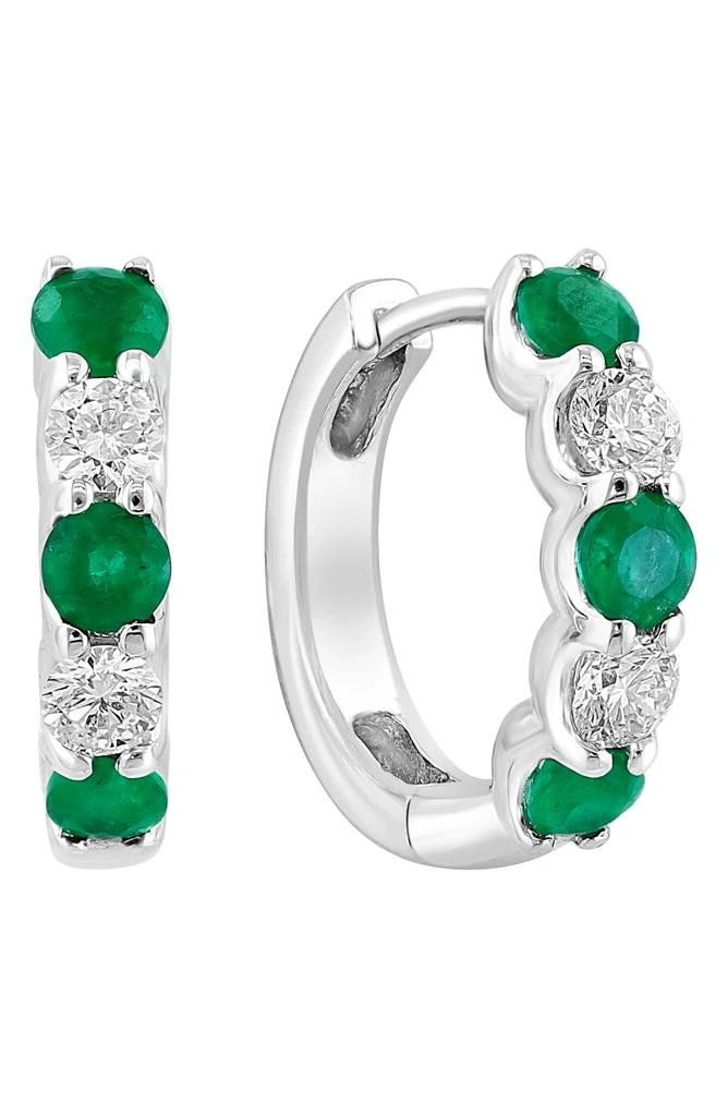 商品Effy|14K White Gold Diamond & Emerald Huggie Hoop Earrings,价格¥7069,第1张图片