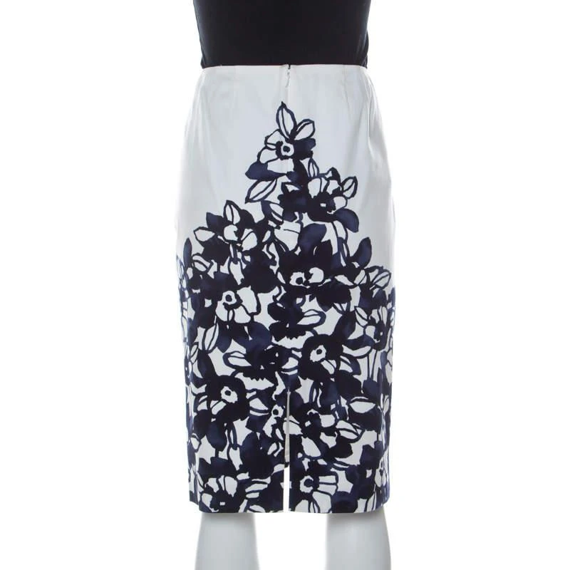 商品[二手商品] St. John|St. John White and Navy Blue Floral Printed Stretch Cotton Pencil Skirt L ,价格¥826,第3张图片详细描述