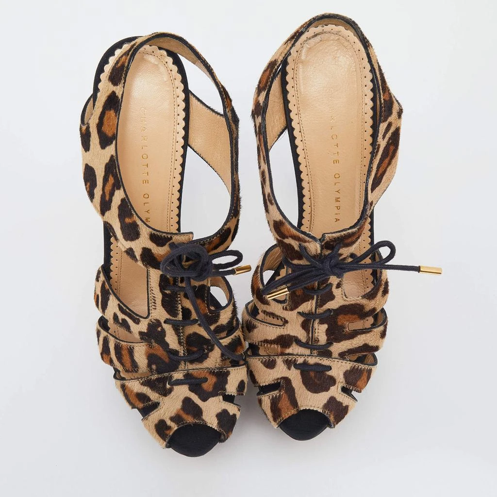商品[二手商品] Charlotte Olympia|Charlotte Olympia Beige Leopard Calfhair Lace Up Platform Sandals 38,价格¥1470,第3张图片详细描述