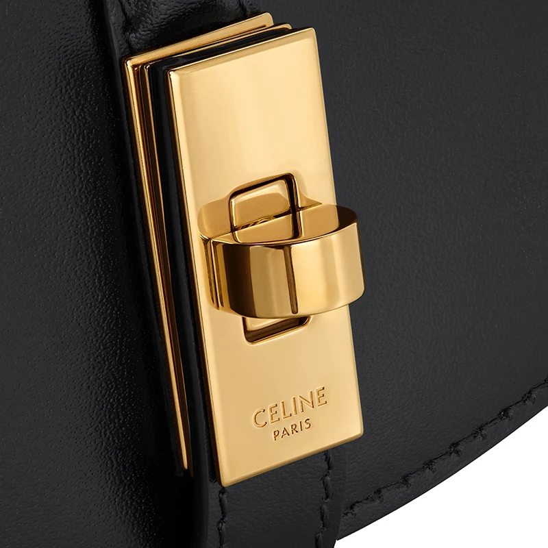 【包税】CELINE/赛琳 22新款 女士黑色牛皮革金色金属旋转扣翻盖单肩斜挎手拿链条包10G453CQ7.38NO 商品