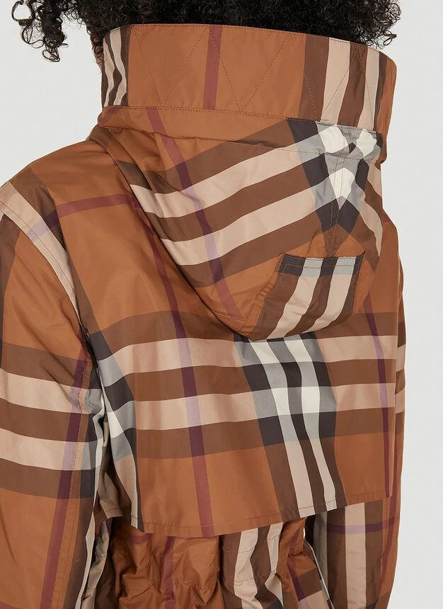 Checked Hooded Parka Coat in Brown 商品