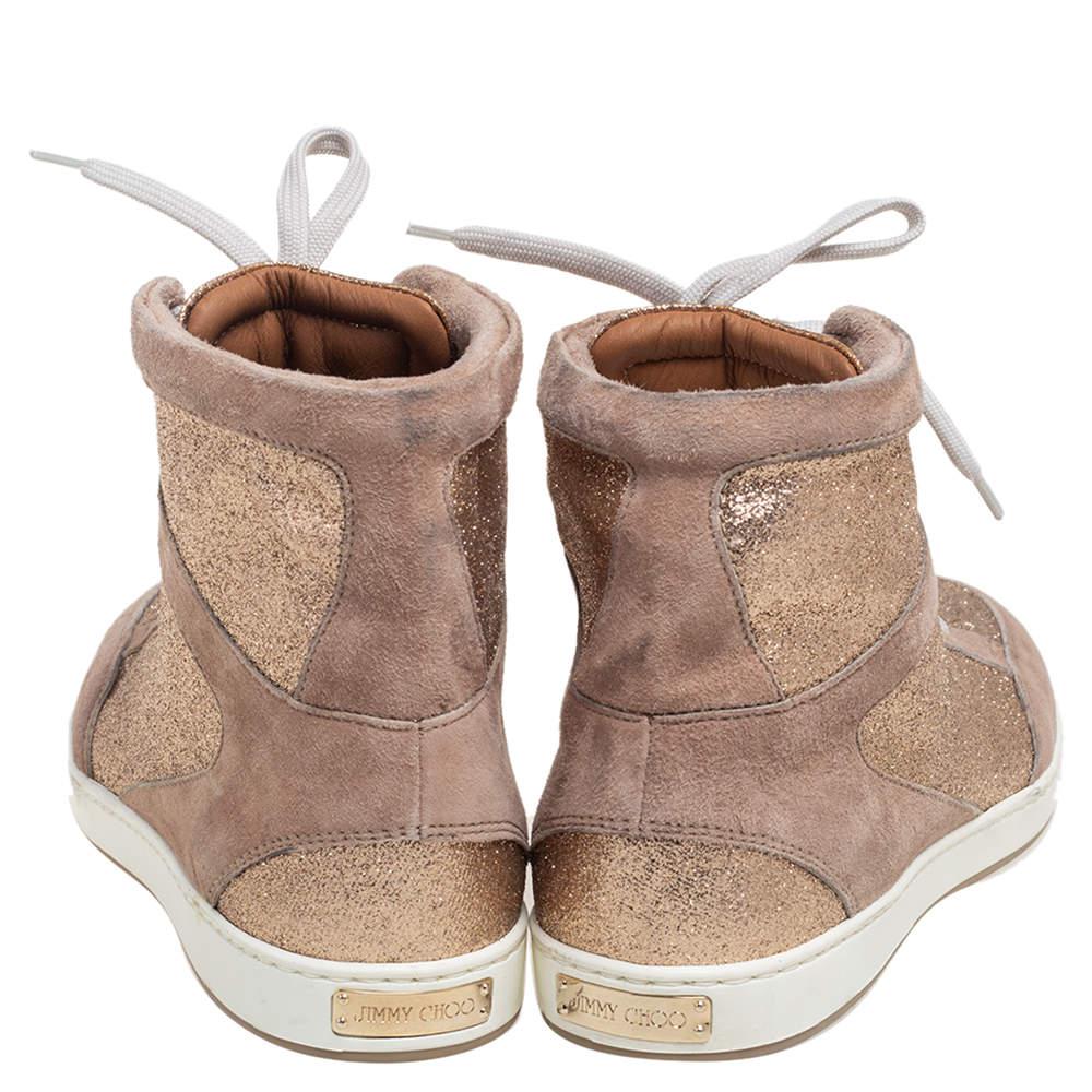 Jimmy Choo Rose Gold Suede And Glitter Tokyo High Top Sneakers Size 36.5商品第5张图片规格展示