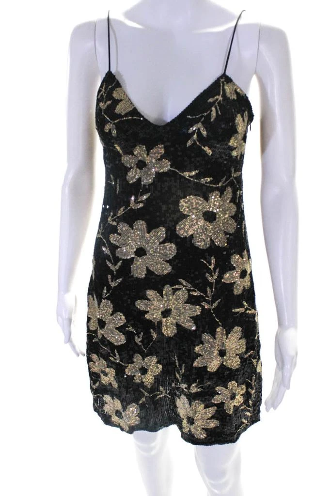 商品[二手商品] Ashish|Womens NWT Sequin Metallic Daisy Slip Dress Black Gold,价格¥2534,第1张图片