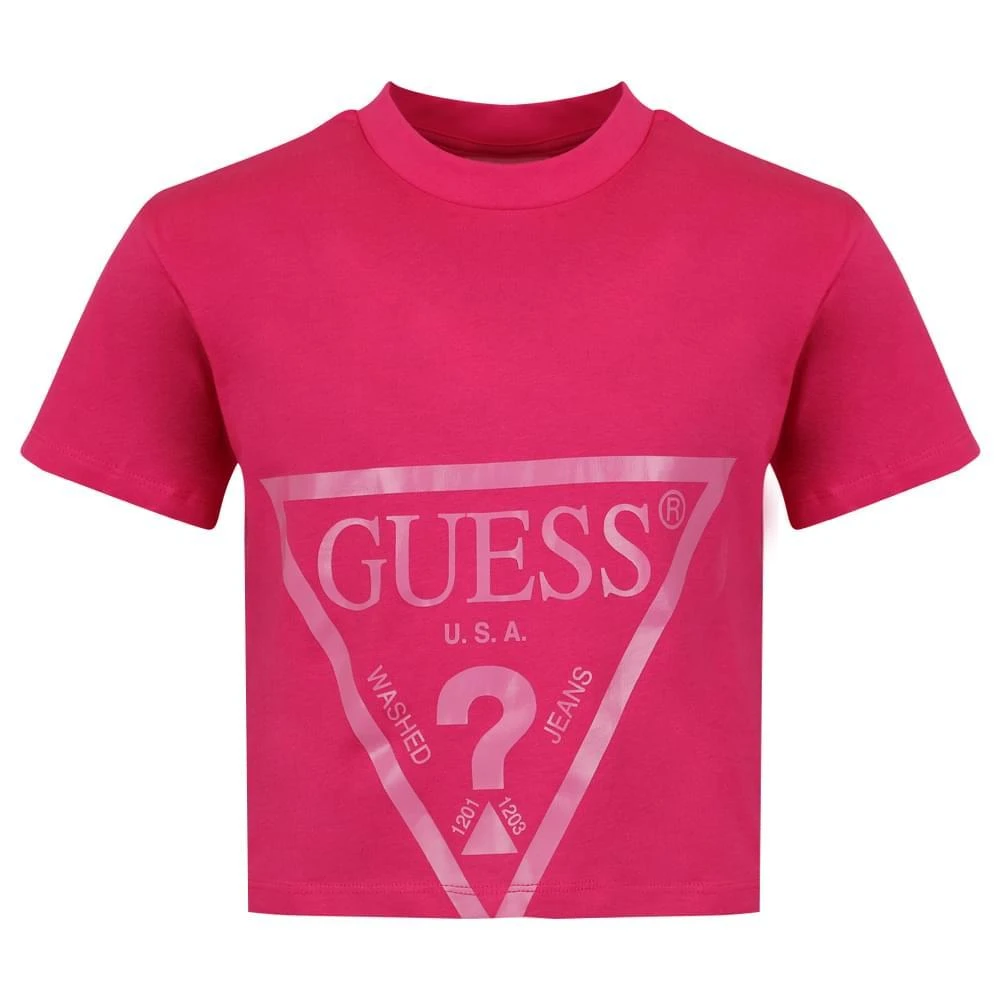 商品GUESS|Bright Pink Cropped Logo T Shirt,价格¥75,第1张图片