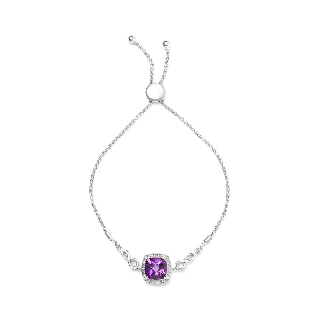 商品Haus of Brilliance|.925 Sterling Silver 10mm Cushion Cut Amethyst Gemstone and Diamond Accent Lariat 4”-10” Adjustable Bolo Bracelet,价格¥6527,第2张图片详细描述