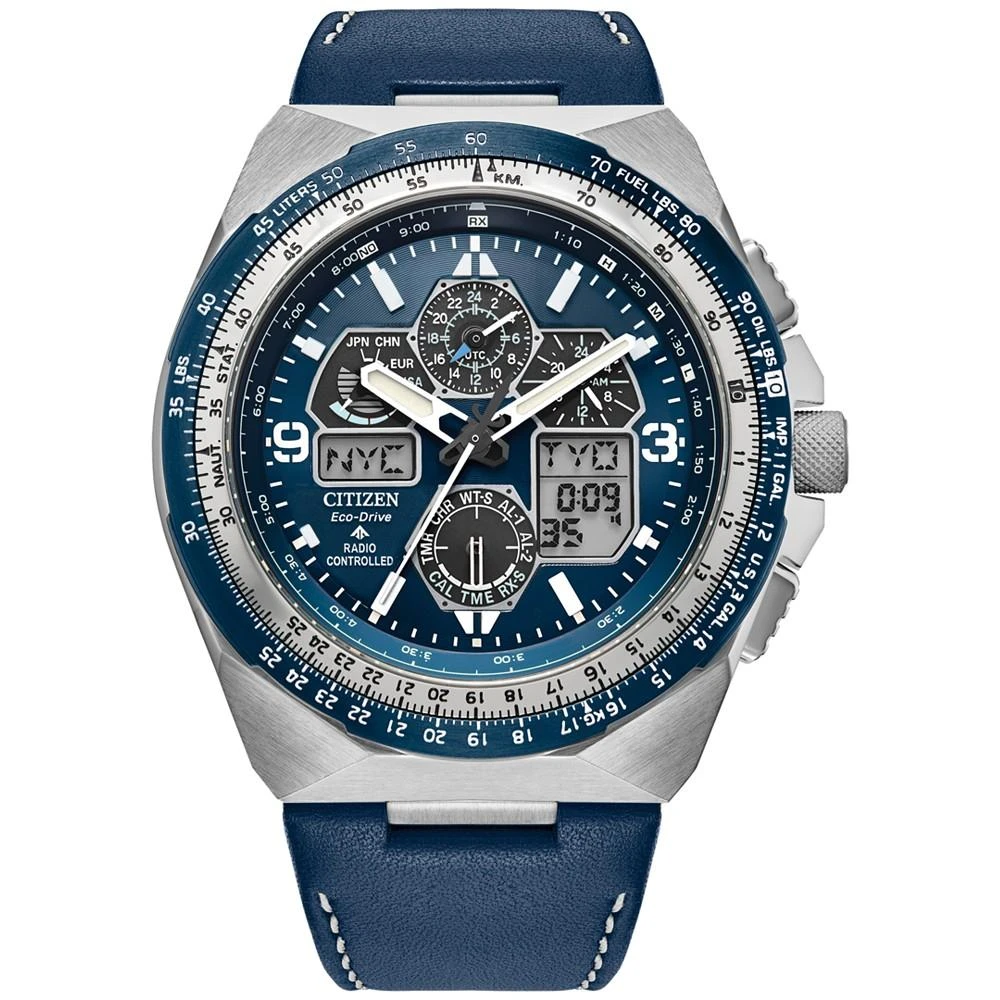 商品Citizen|Eco-Drive Men's Chronograph Promaster Skyhawk Blue Leather Strap Watch 46mm,价格¥5084,第1张图片
