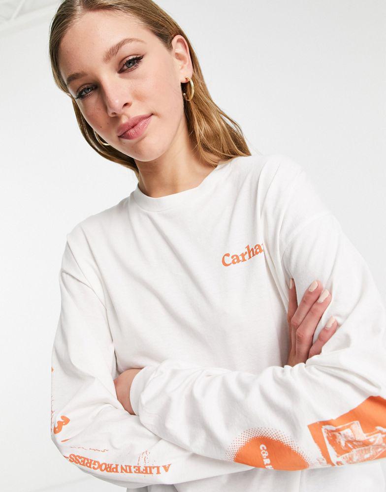 Carhartt WIP life long-sleeve skater t-shirt in white and orange商品第2张图片规格展示