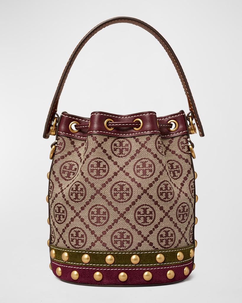 商品Tory Burch|Mini T Monogram Jacquard Studded Bucket Bag,价格¥3699,第5张图片详细描述