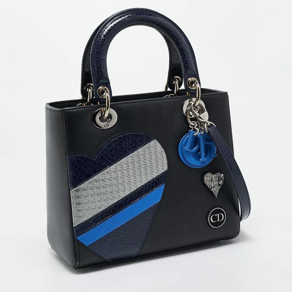商品[二手商品] Dior|Dior Black Leather Medium Heart Patch Embellished Lady Dior Tote,价格¥14157,第3张图片详细描述