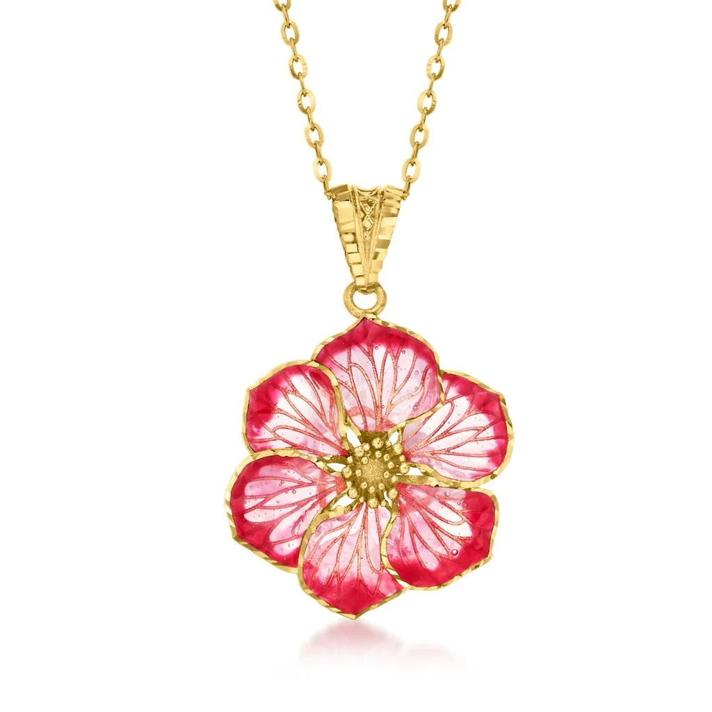 商品Ross-Simons|Italian Pink Enamel Flower Pendant in 18kt Yellow Gold,价格¥1995,第3张图片详细描述