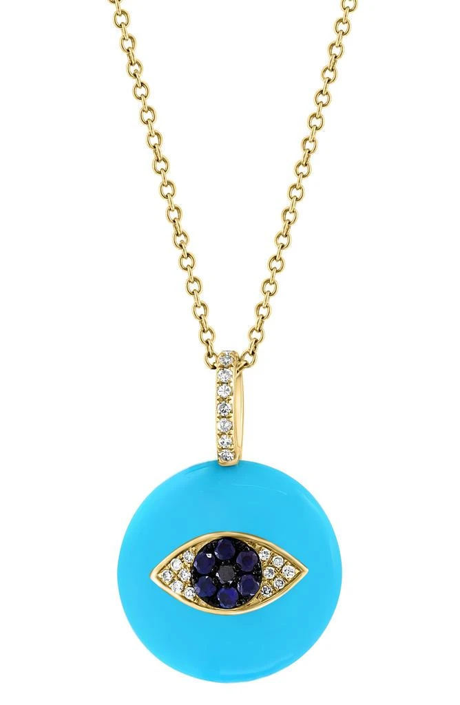 商品Effy|14K Yellow Gold Turquoise, Sapphire & Diamond Evil Eye Pendant Necklace - 0.08ct.,价格¥5391,第1张图片