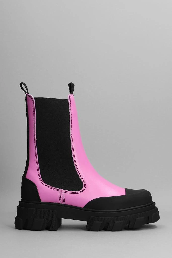 商品Ganni|Ganni Combat Boots In Rose-pink Leather,价格¥2338,第1张图片