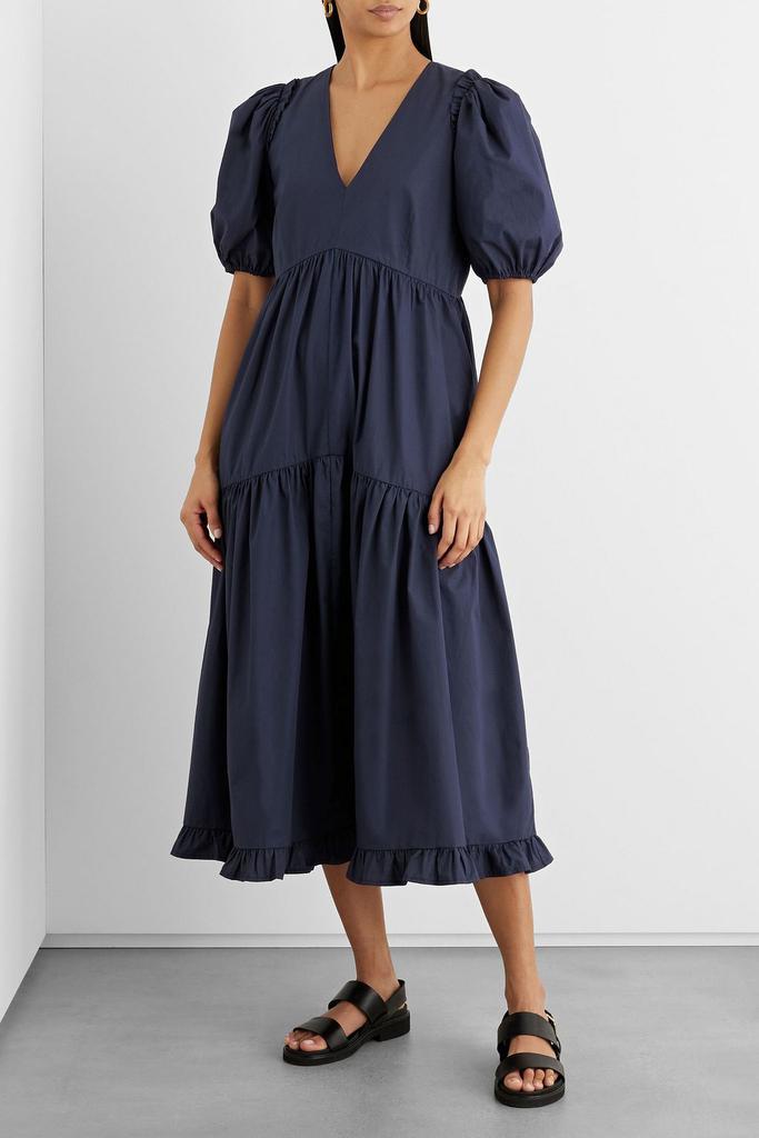 商品IRIS & INK|Cara tiered organic cotton-poplin midi dress,价格¥779,第2张图片详细描述
