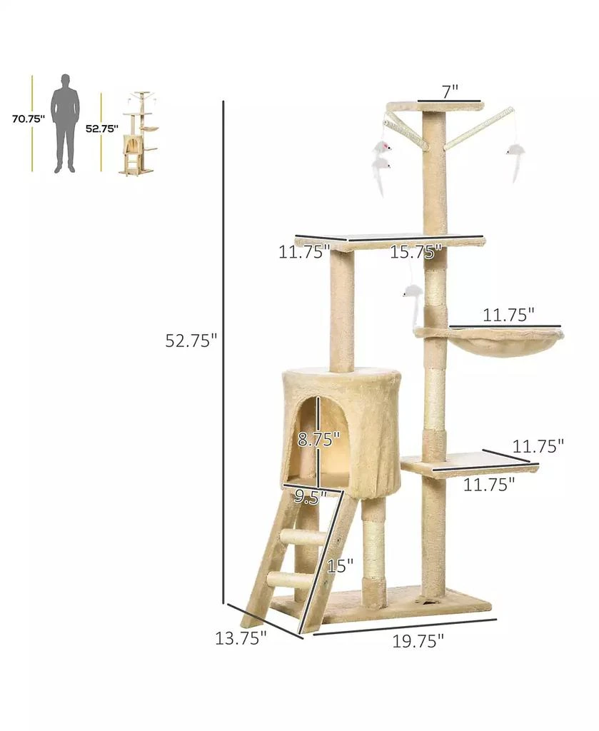 商品PawHut|53" Cat Tree Activity Center Climbing Condo Scratcher w/ Toys,价格¥455,第3张图片详细描述