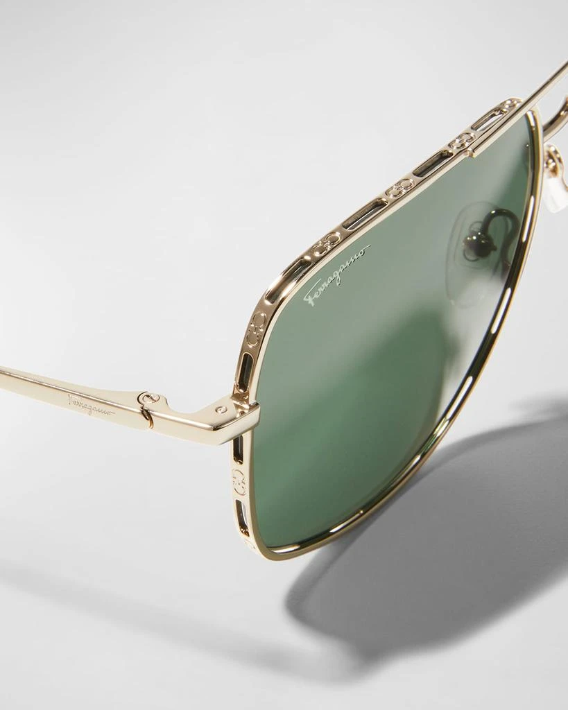 商品Salvatore Ferragamo|Men's Metal Gancini Rim Navigator Aviator Sunglasses,价格¥2889,第4张图片详细描述