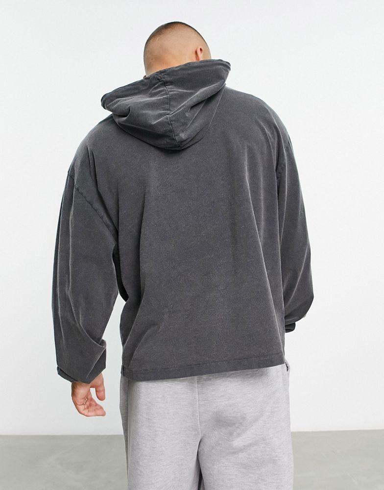 ASOS DESIGN oversized half zip hoodie in black acid wash商品第3张图片规格展示