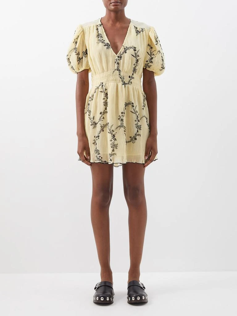 商品Ganni|V-neck floral-print georgette mini dress,价格¥1470,第1张图片