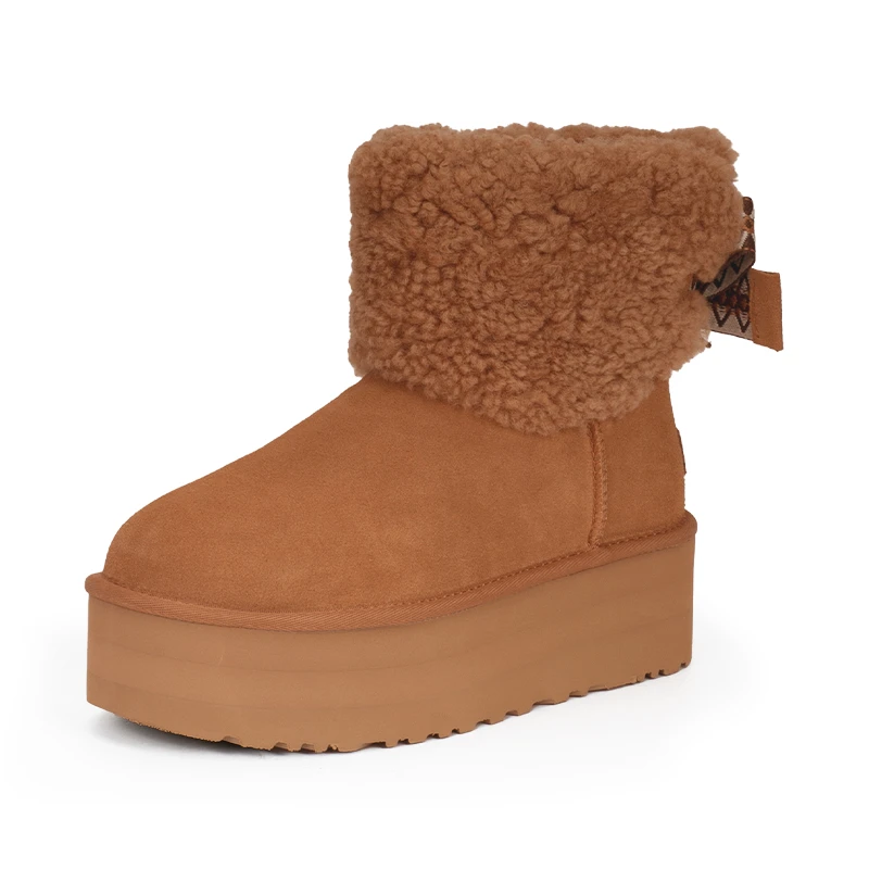 商品[国内直发] UGG|牛剖层革 舒适休闲厚底 短筒 雪地靴 女款 棕色,价格¥1473,第3张图片详细描述