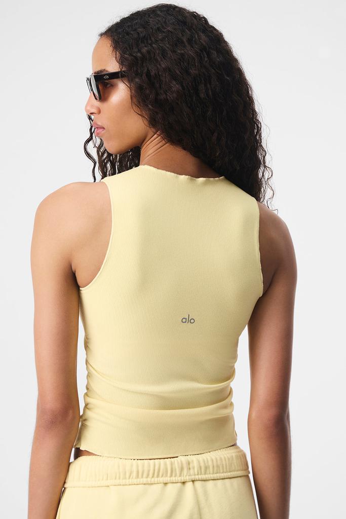 Alo Ribbed En Pointe Tank - Lemon Ice - Yoga - Compare