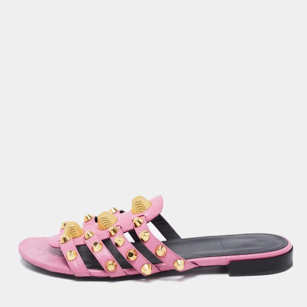 商品[二手商品] Balenciaga|Balenciaga Pink Leather Studded Accents Flat Slides Size 40,价格¥2564,第1张图片