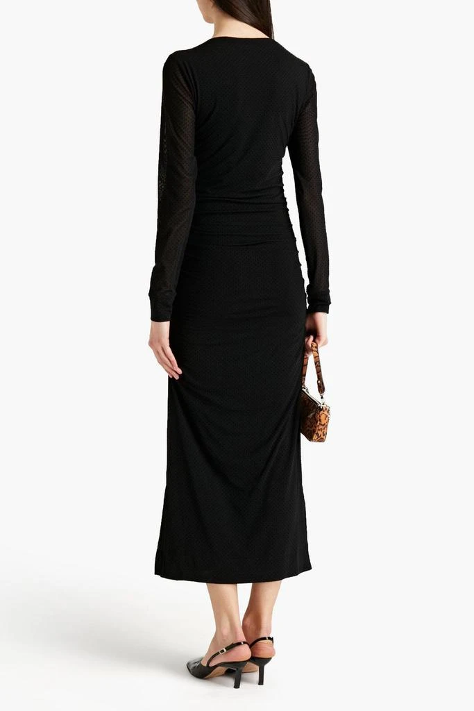 商品Ganni|Ruched flocked mesh midi dress,价格¥911,第3张图片详细描述