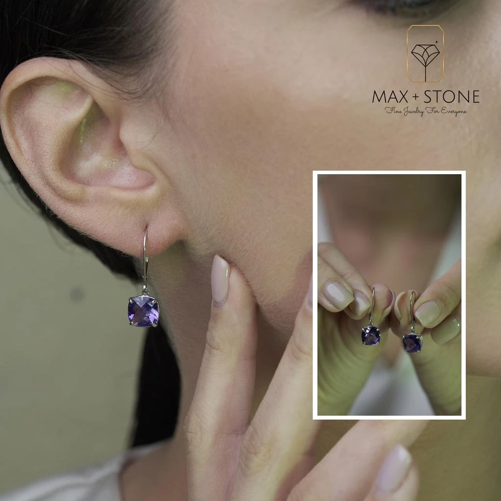 商品MAXCOLOR|14k Solid White Gold Gemstone Dangle Leverback Earrings (8mm),价格¥1216,第2张图片详细描述