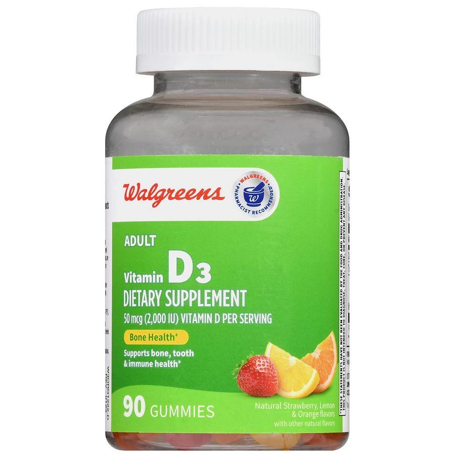 商品Walgreens|Adult Vitamin D3 50 mcg (2,000 IU) Gummies (45 days) Natural Strawberry, Lemon & Orange,价格¥126,第2张图片详细描述