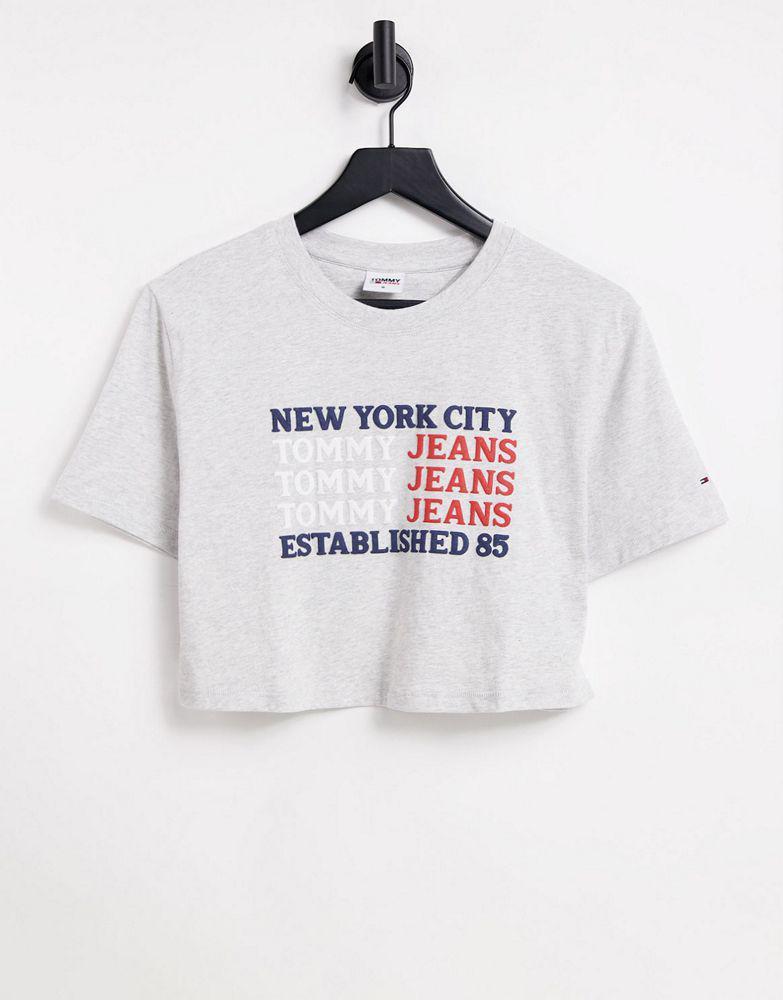 商品Tommy Hilfiger|Tommy Jeans NYC logo crop t-shirt in grey,价格¥191,第1张图片
