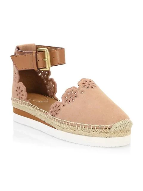 商品See by Chloé|Floral Laser-Cut Suede Flatform Espadrilles,价格¥1807,第2张图片详细描述
